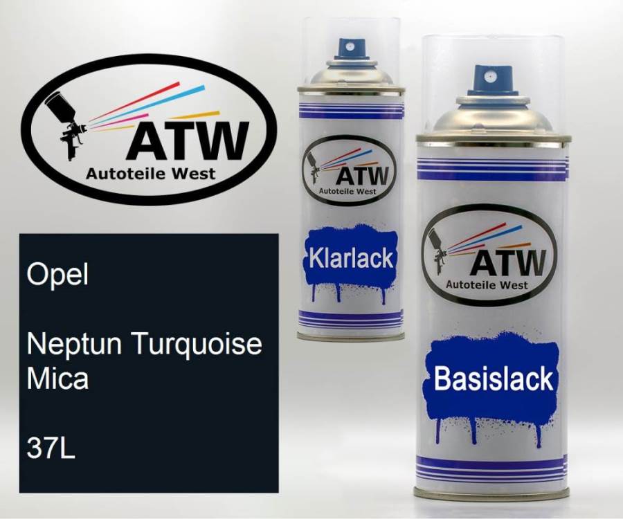 Opel, Neptun Turquoise Mica, 37L: 400ml Sprühdose + 400ml Klarlack - Set, von ATW Autoteile West.